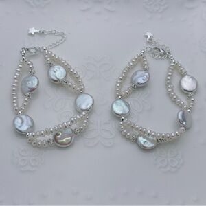 B100 Handmade Freshwater Coin Baroque Pearl  Bracelet